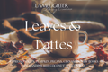 Leaves & Lattes candle label with coffee mug setting and featuring the scent notes ‘Espresso Shots,’ ‘Pumpkin,’ ‘Pecans,' 'Cinnamon,' and 'New Books' in decorative serif lettering.